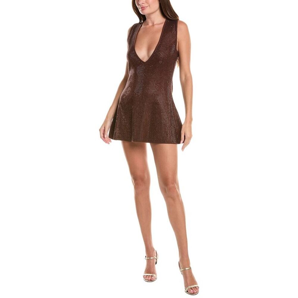 Retrofête Womens  Bastet Embellished Wool-Blend Dress, Brown